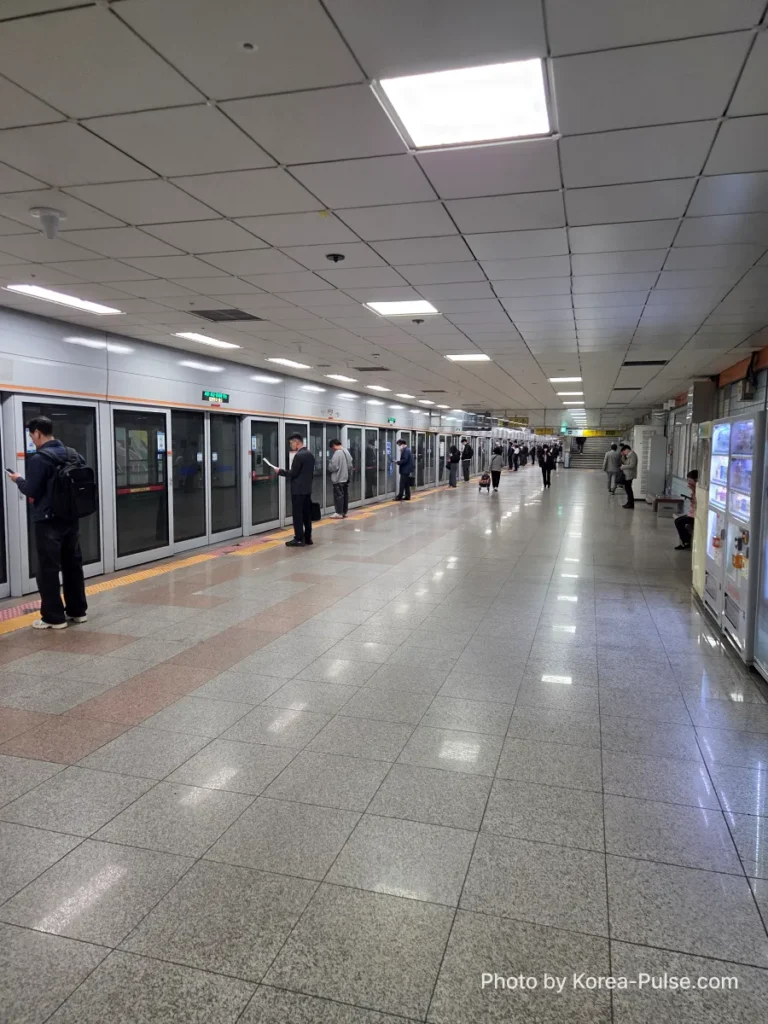 How to Buy a Seoul Subway Ticket: Step-by-Step Guide for Foreigners (2026) 11 Empty Seoul Metro Line 3 platform at Juyeop station with platform screen doors at 6:30 AM — Buy a Seoul Subway Ticket and ride in peace
