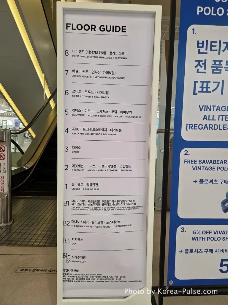 DUNDUN Dongdaemun: 8 Floors, Zero Excuses to Shop Anywhere Else 3 DUNDUN Dongdaemun floor guide sign and escalator interior showing all 8 floors in DUNDUN Dongdaemun
