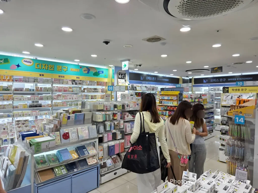 Design stationery letter sets and decorative goods display aisle on 3rd floor Daiso Myeongdong Station branch Seoul