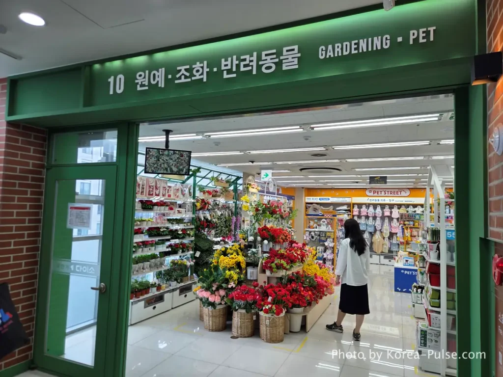 Daiso Myeongdong Station branch 10th floor gardening artificial flowers and pet supplies section entrance Seoul