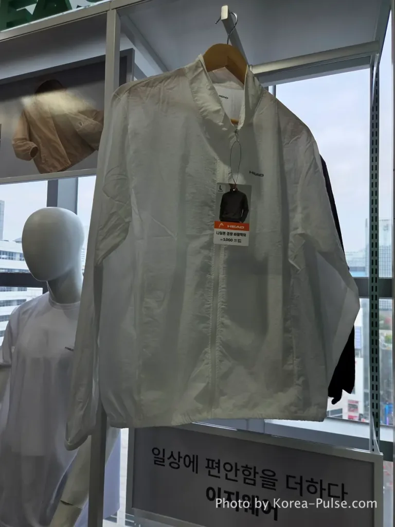 Lightweight windbreaker jacket displayed on 12th floor Daiso Myeongdong Station branch Seoul
