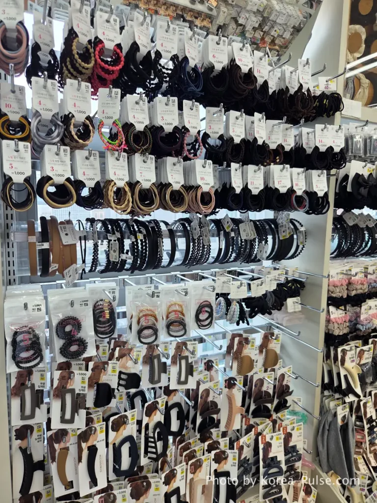 Hair bands hair clips and accessories wall display on 12th floor Daiso Myeongdong Station branch Seoul