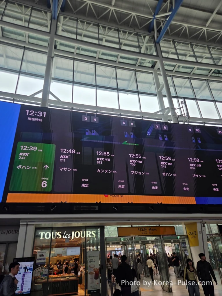 KTX Korea: A 600km Day Trip That Turned Distance into Family Time 4 Seoul Station massive digital LED screens showing Korea's technological pulse