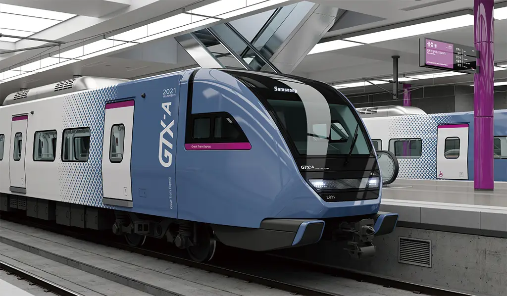 GTX-A Seoul Guide: Korea's Deep Underground Express from Daegok to Seoul Station 5 GTX-A Great Train Express train at the platform, showing the sleek blue exterior design