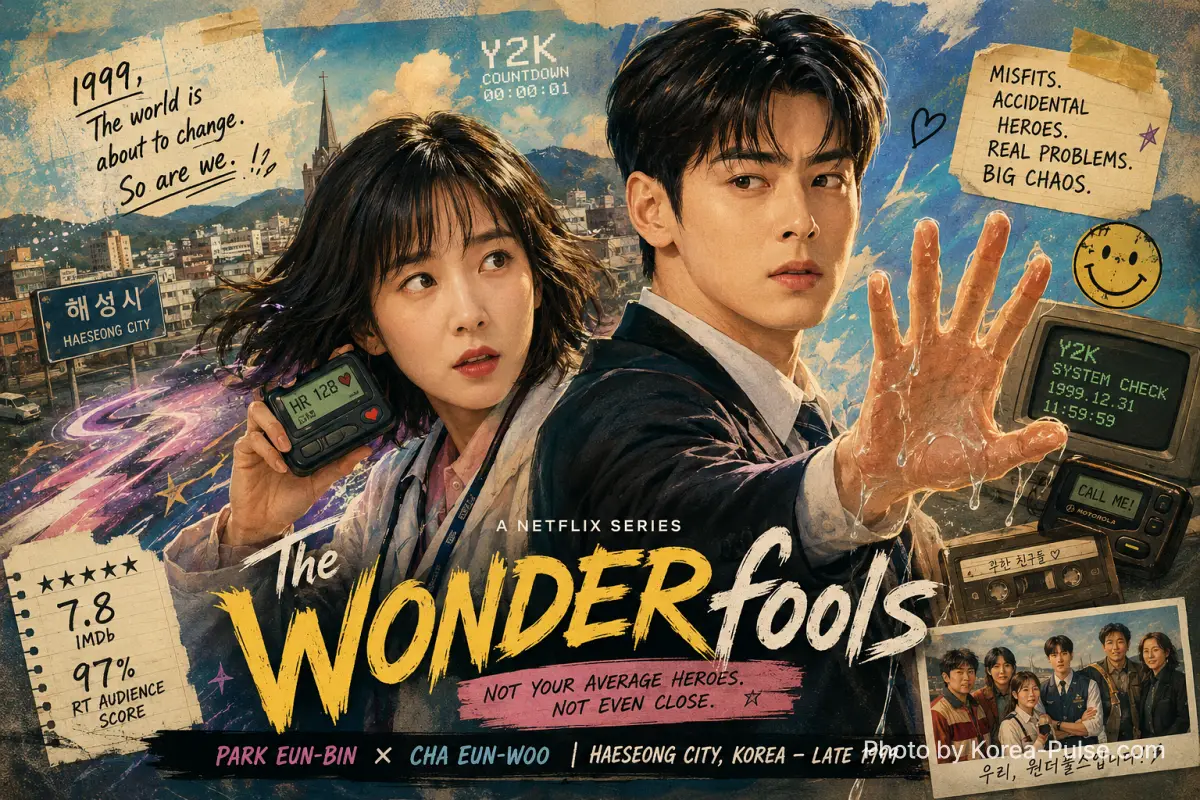 Watercolor-style fan art of Park Eun-bin and Cha Eun-woo in Netflix K-drama The Wonderfools