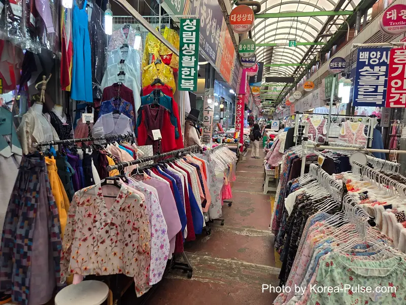 Gwangjang Market hanbok alley shopfronts Seoul