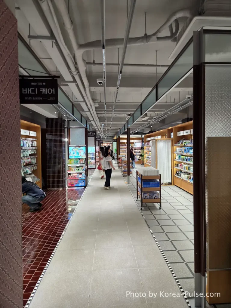 Olive Young Gwangjang Market: The Retro K-Beauty Store Hiding Inside a Century-Old Market 3 Long interior corridor inside Olive Young Gwangjang Market