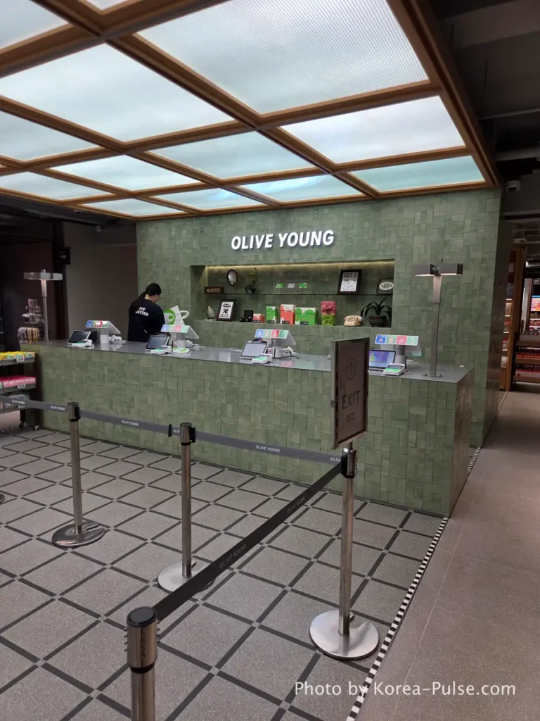 Olive Young Gwangjang Market: The Retro K-Beauty Store Hiding Inside a Century-Old Market 7 Modern checkout counter inside Olive Young Gwangjang Market