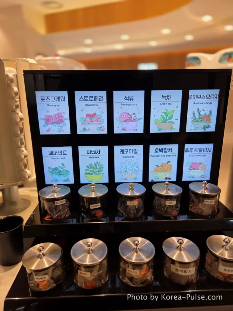 Tea zone detail with rooibos and herbal tea jars at QooQoo buffet