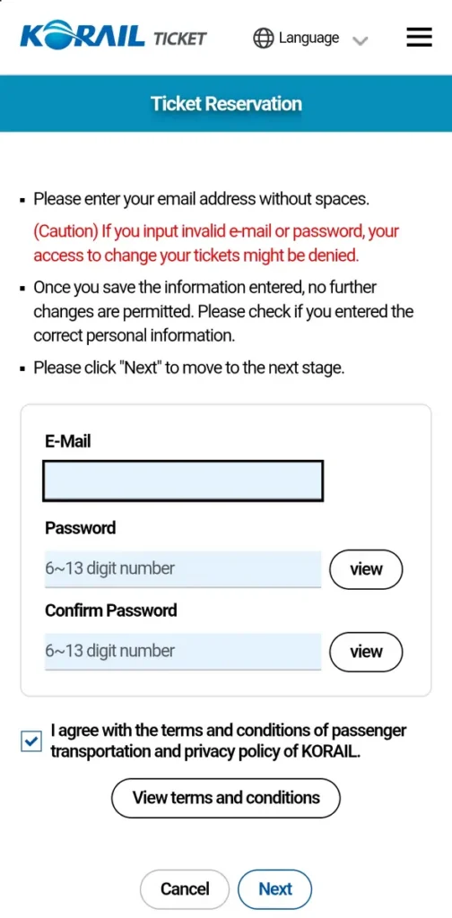 Korail Talk Booking Guide: Ten Screenshots, One Ticket, Zero Guesswork 7 Korail Talk booking guide guest email password registration screen