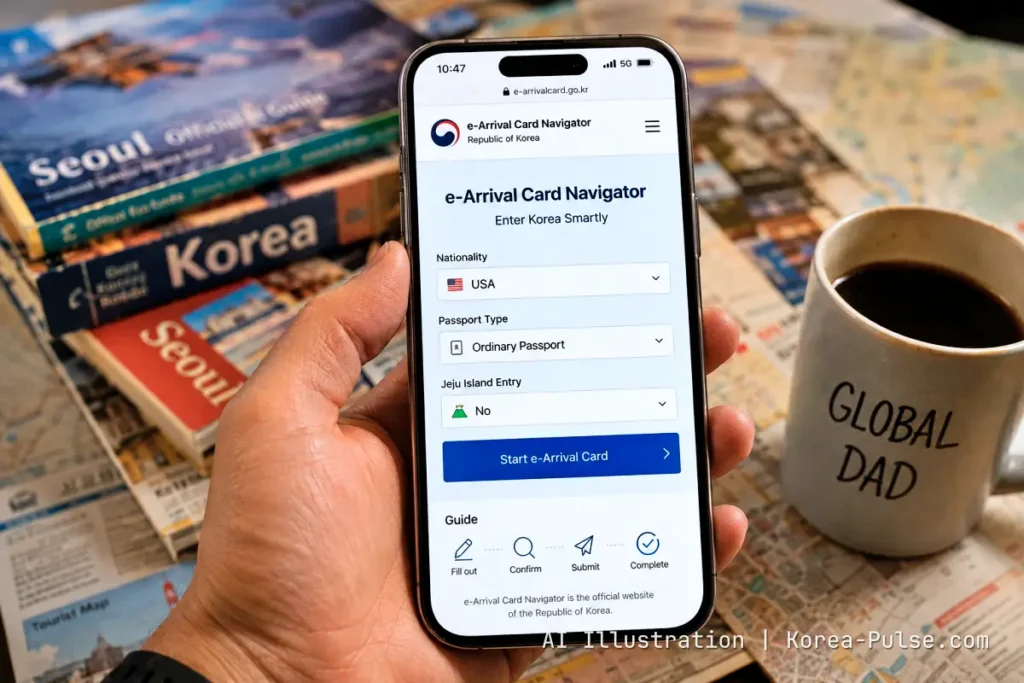 Korea Visa Free 2026: 112 Countries, My Santorini Story, e-Arrival Card Guide 2 Korea Visa Free 2026 e-Arrival Card Navigator on mobile phone